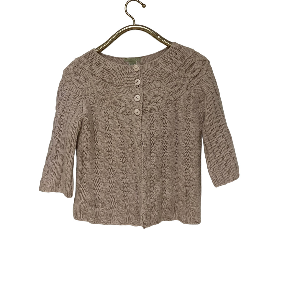Relais Beige Lambswool Angora Blend Cable Knit Sweater Cottagecore S